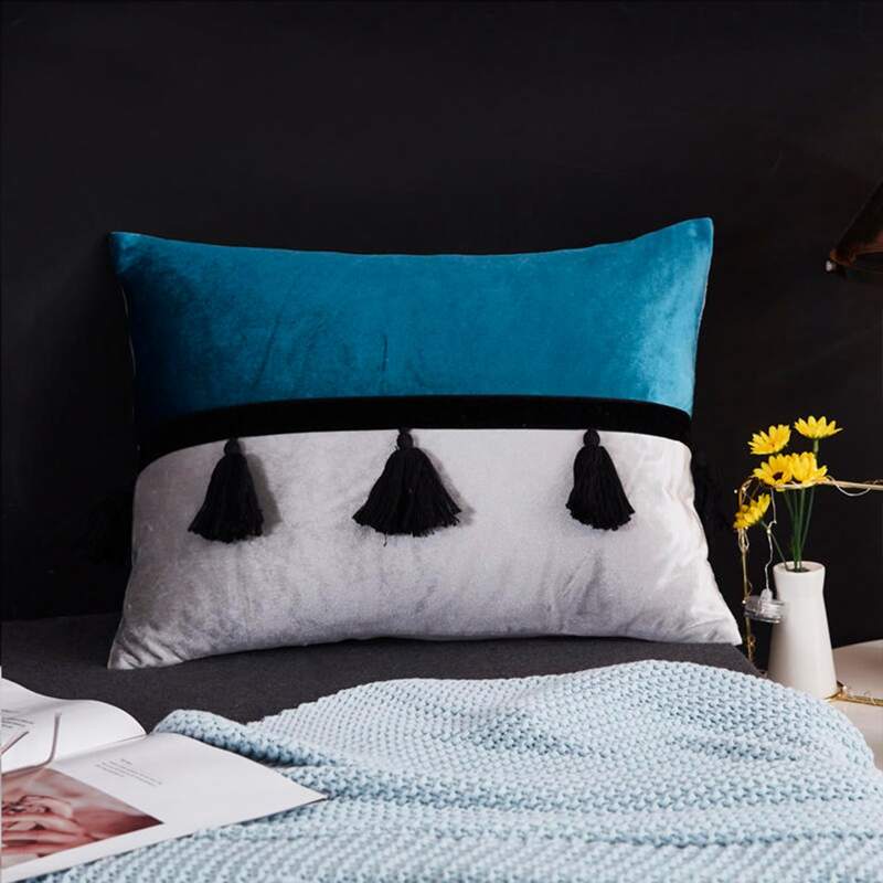 

Tassel Decor Color Block Pillowcase, Multicolor