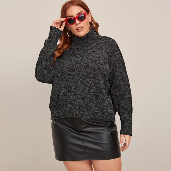 

Plus Funnel Neck Drop Shoulder Sweater, Grey
