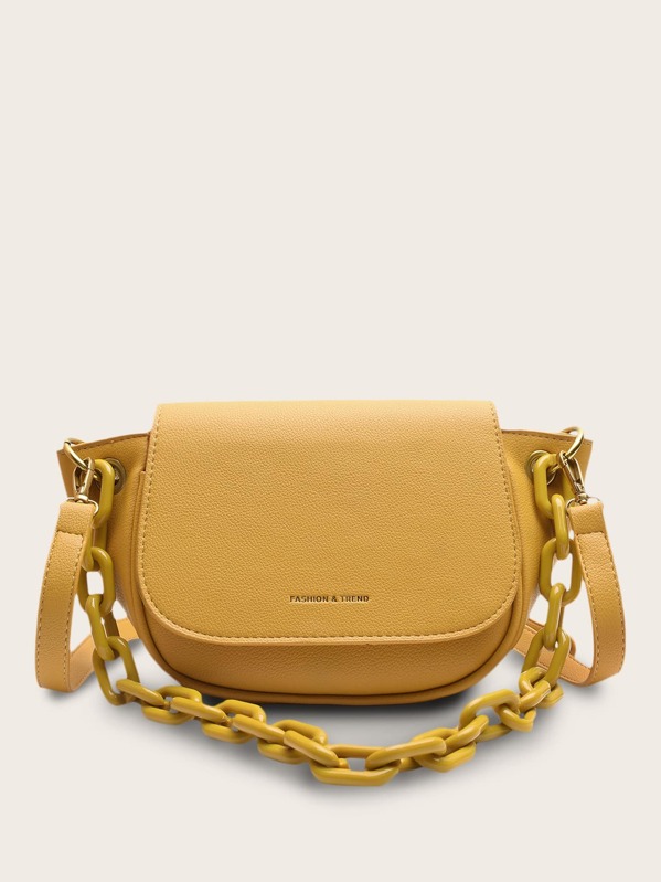 

Letter Embossed Flap Bag, Yellow