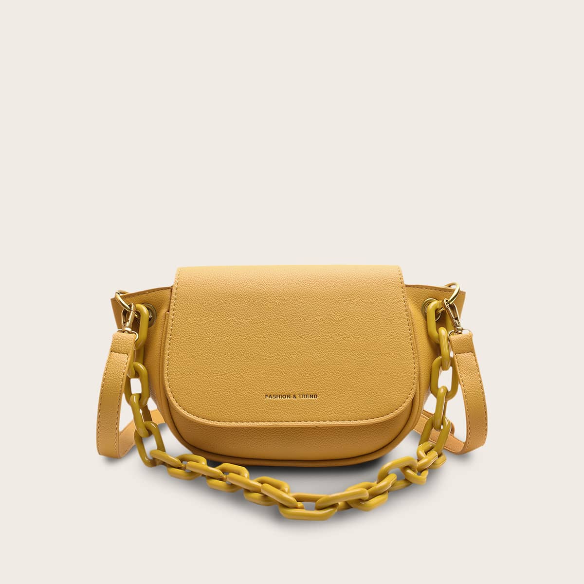 

Letter Embossed Flap Bag, Yellow