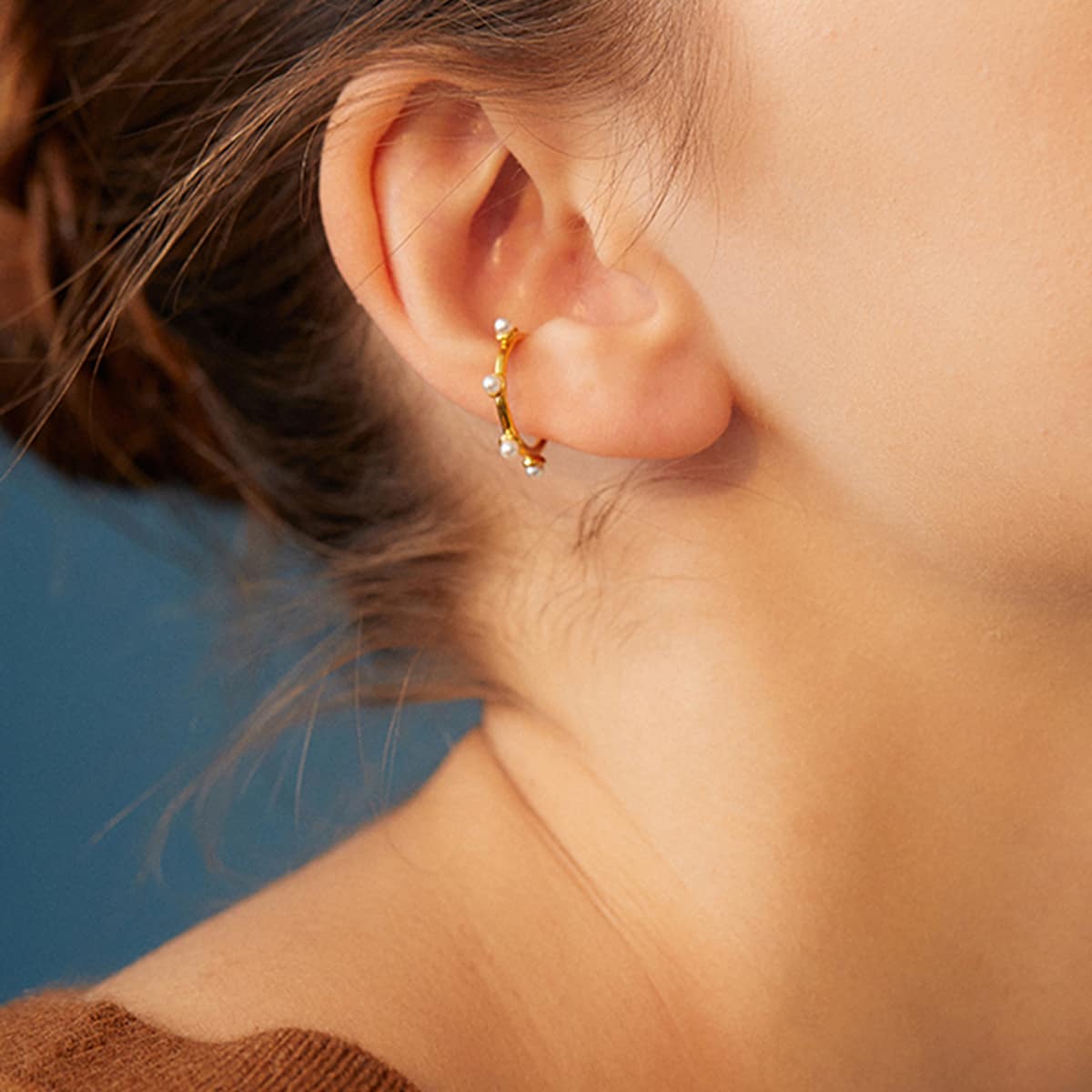 

1pair Faux Pearl Decor Ear Cuff, White