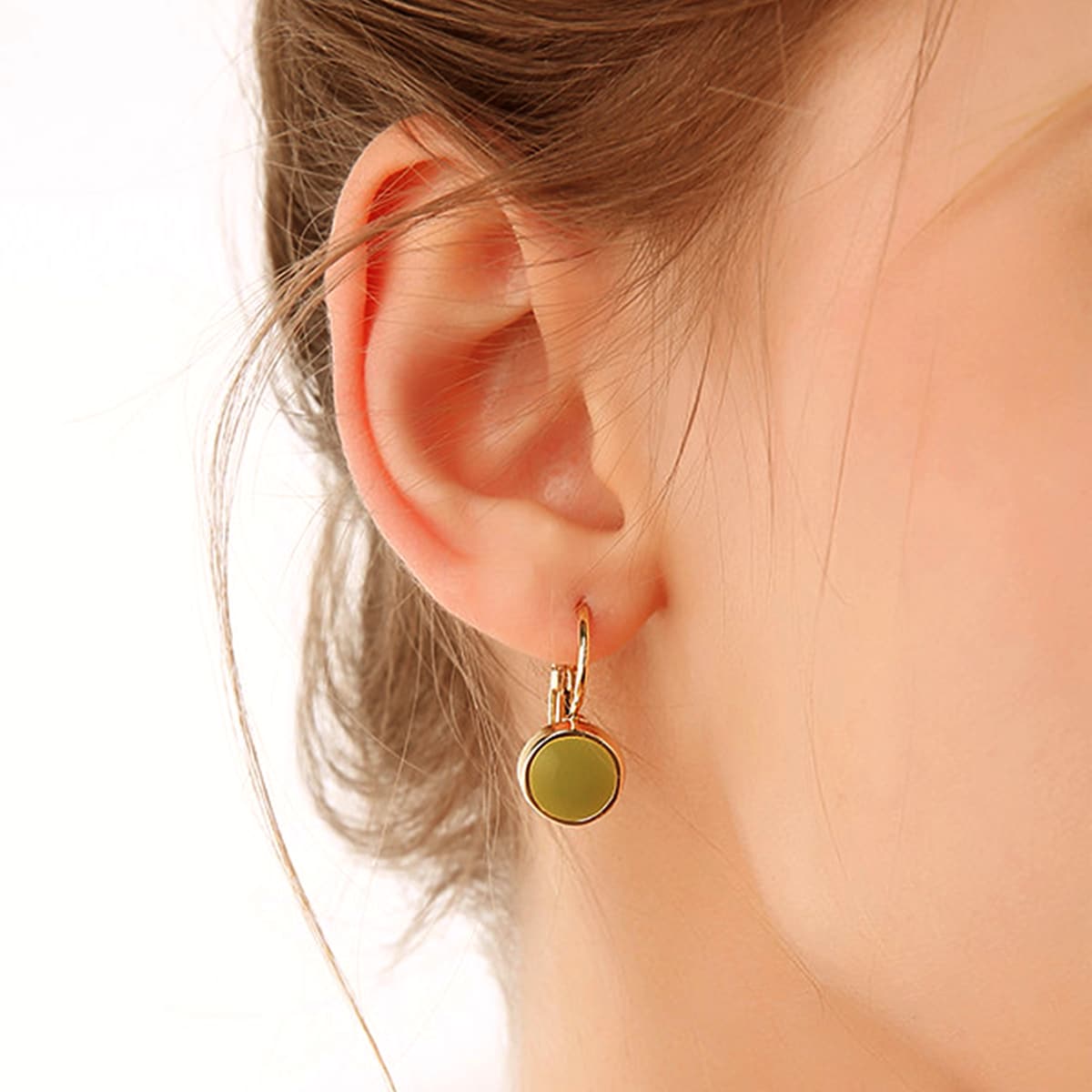 

1pair Simple Round Earrings, Green