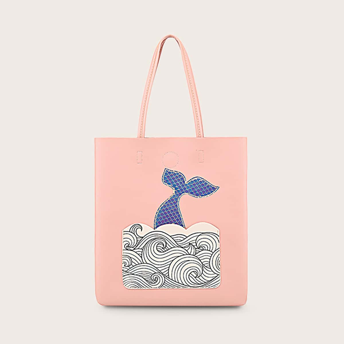 

Cartoon Graphic Tote Bag, Pink