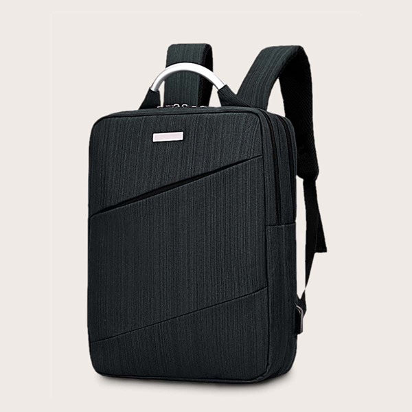 

Men Double Zip Square Shaped Backpack, Black