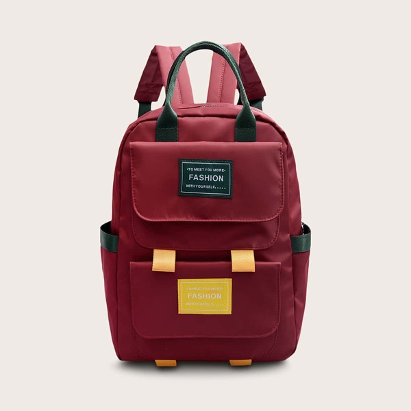 

New Year Letter Graphic Pocket Front Backpack, Red