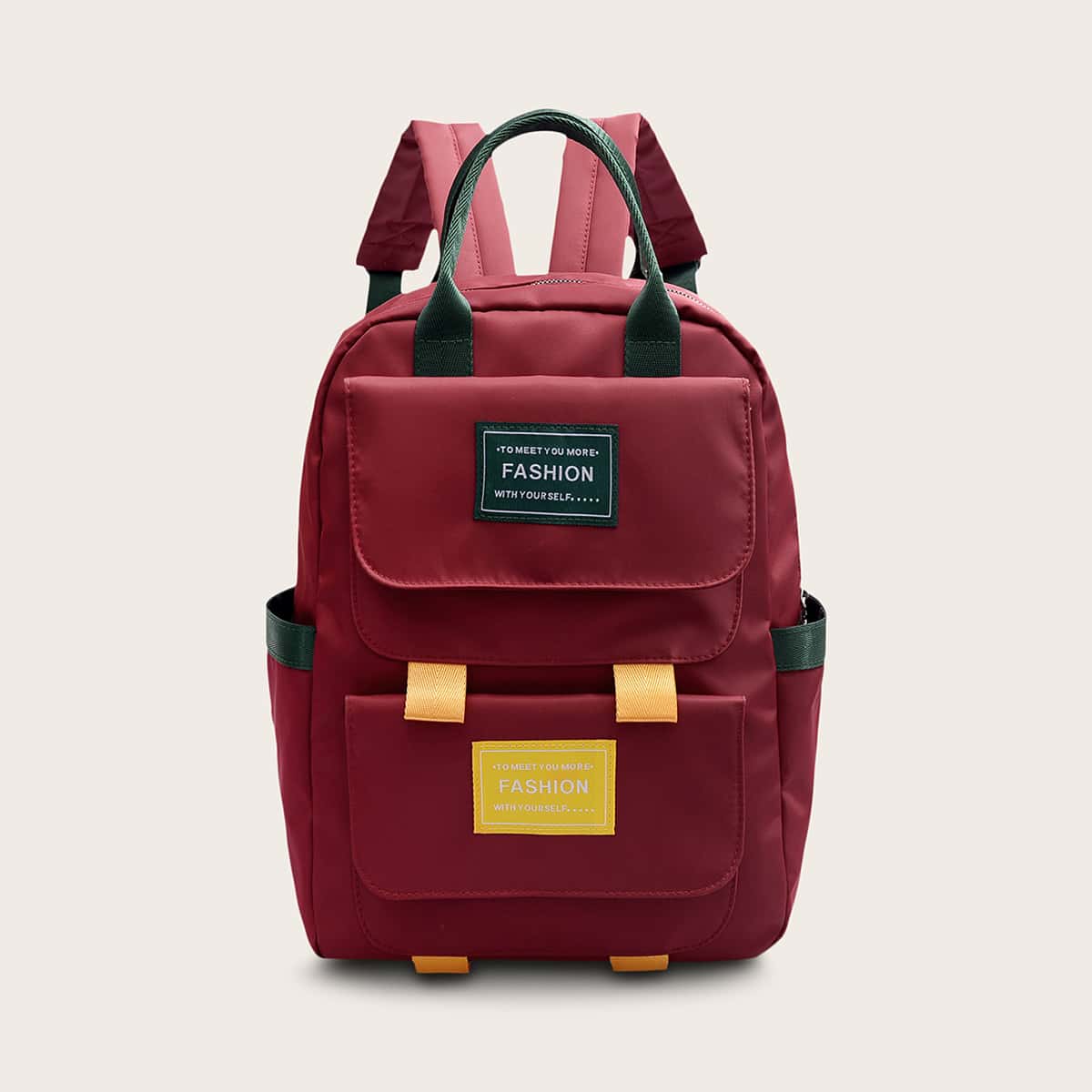 

New Year Letter Graphic Pocket Front Backpack, Red