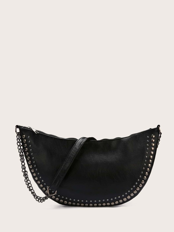 

Studded Decor Chain Crossbody Bag, Black