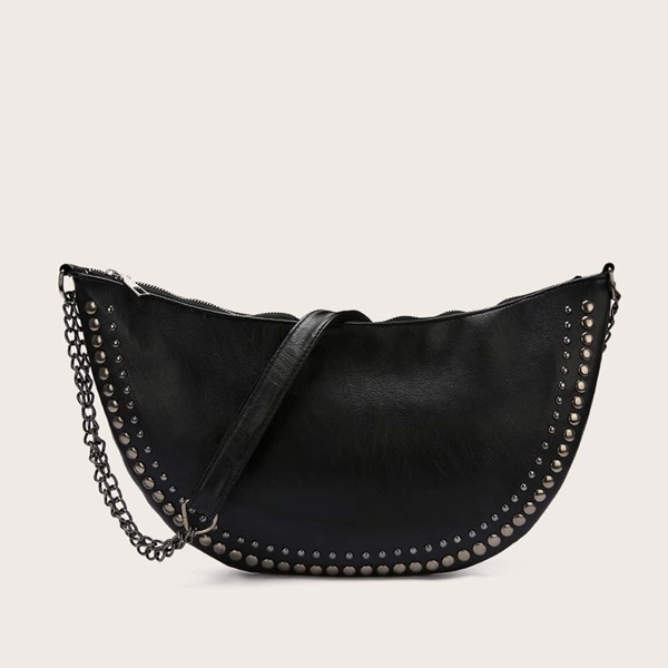 

Studded Decor Chain Crossbody Bag, Black