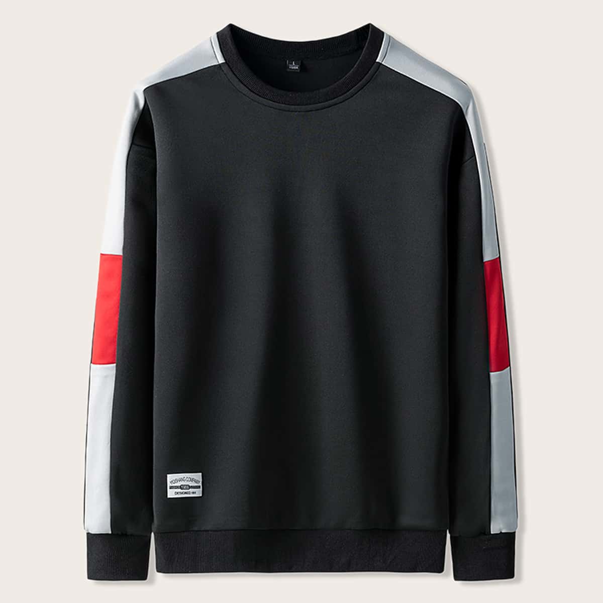 

Guys Contrast Panel Letter Patched Sweatshirt, Black