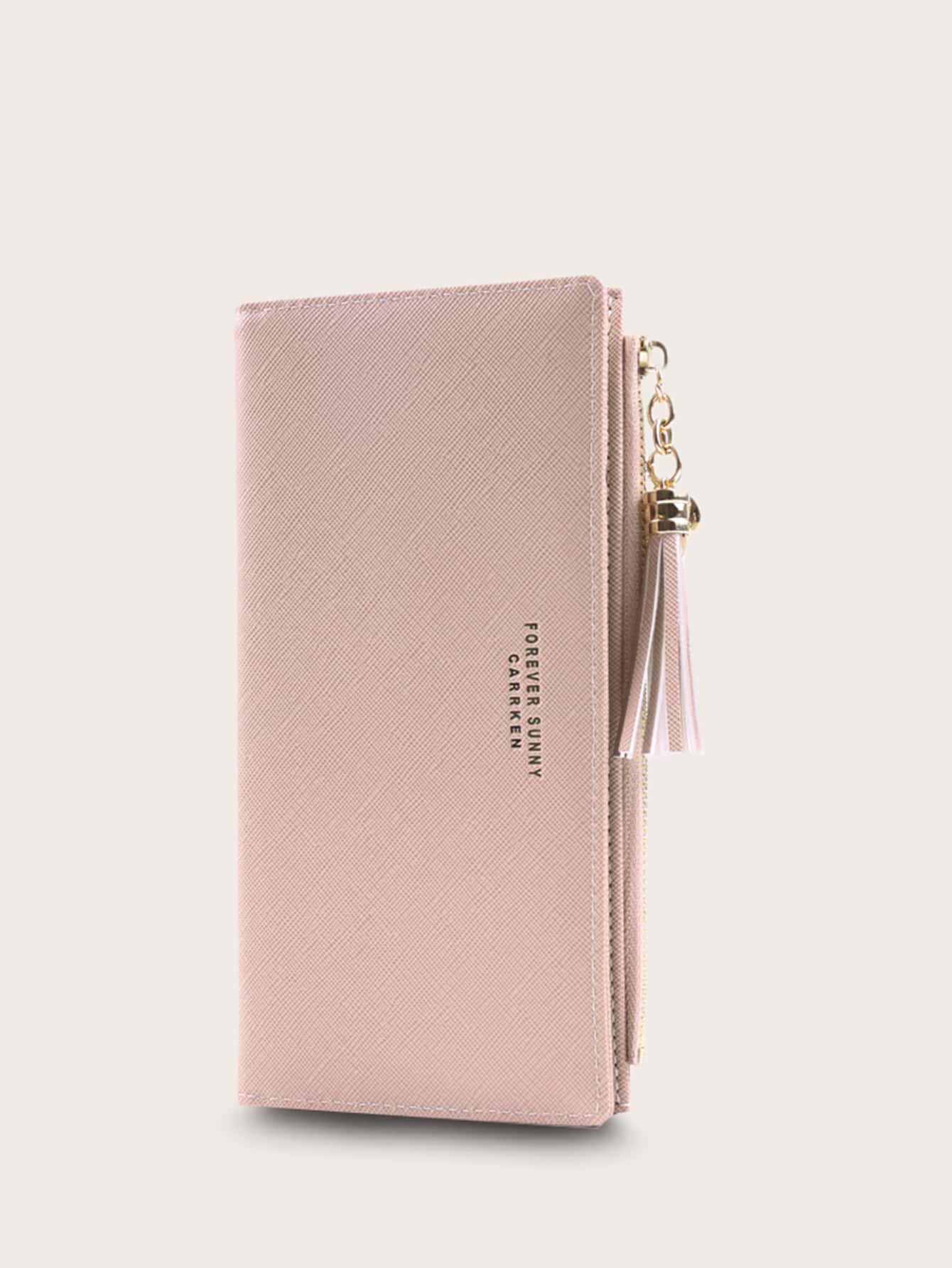 Tassel Charm Fold Over Purse - Baby Pink - View 1