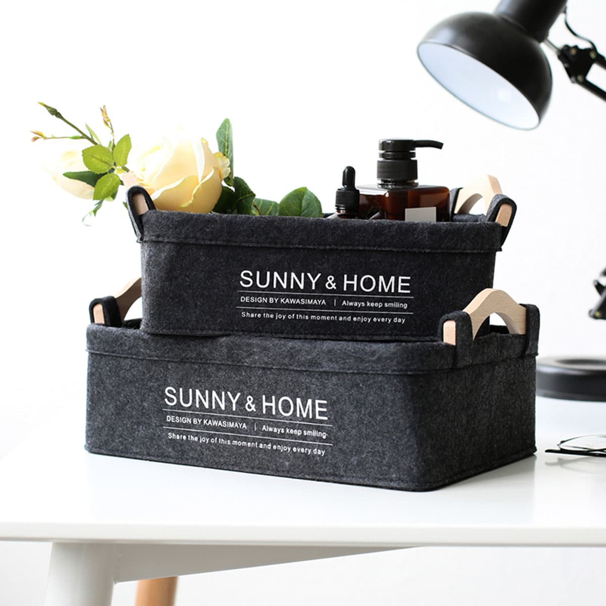 

2pcs Slogan Graphic Storage Basket, Black