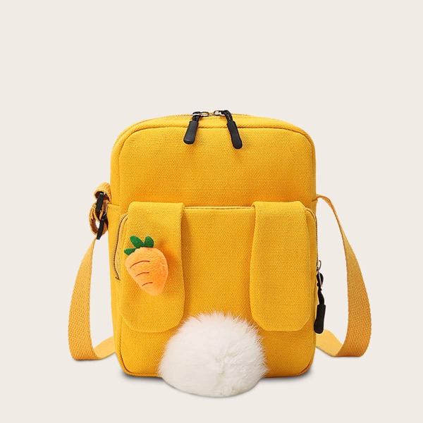 

Girls Pom Pom Decor Canvas Crossbody Bag, Yellow