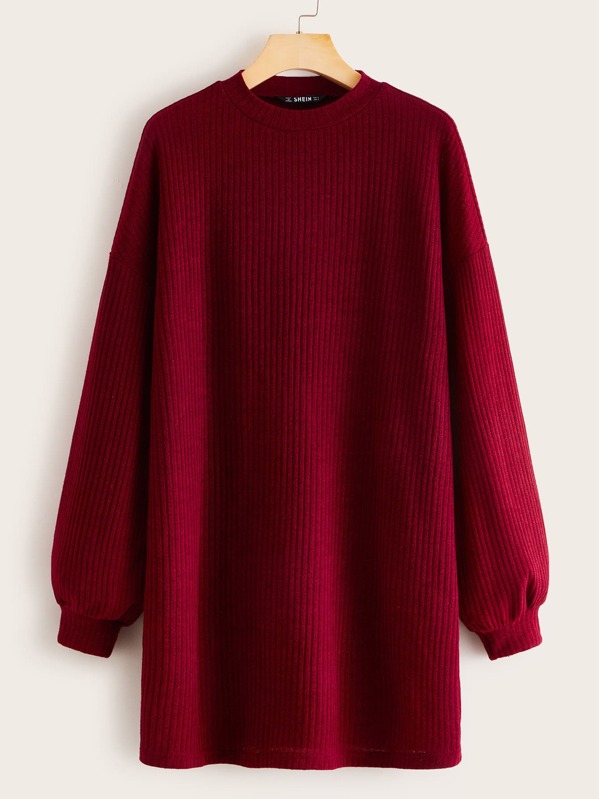

Drop Shoulder Mock-neck Rib-knit Dress, Burgundy, Julia Peres