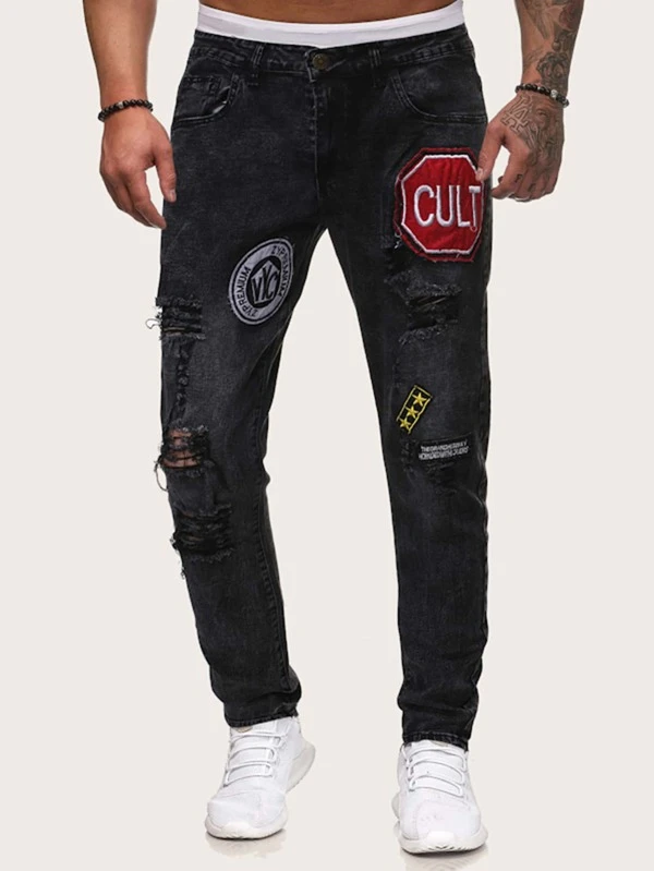 star patched jeans