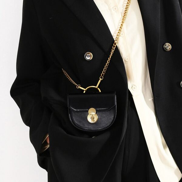 

Mini Metal Decor Chain Crossbody Bag, Black