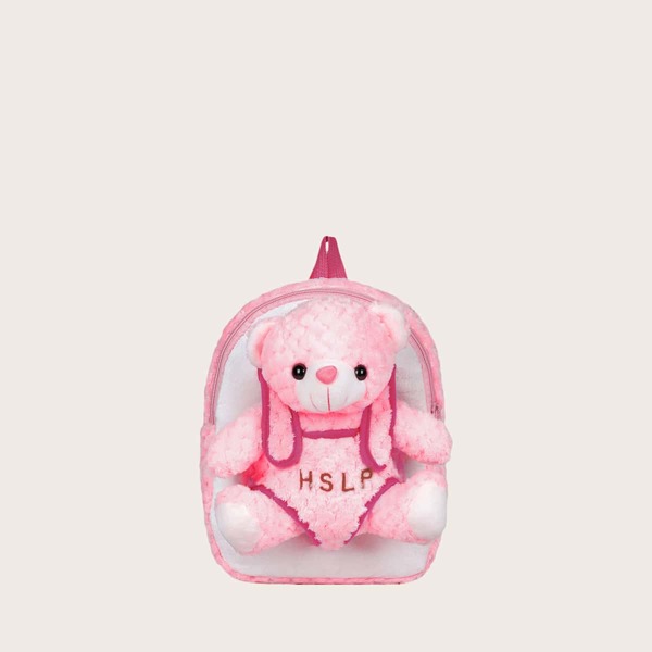 

Girls Fluffy Bear Design Backpack, Pink