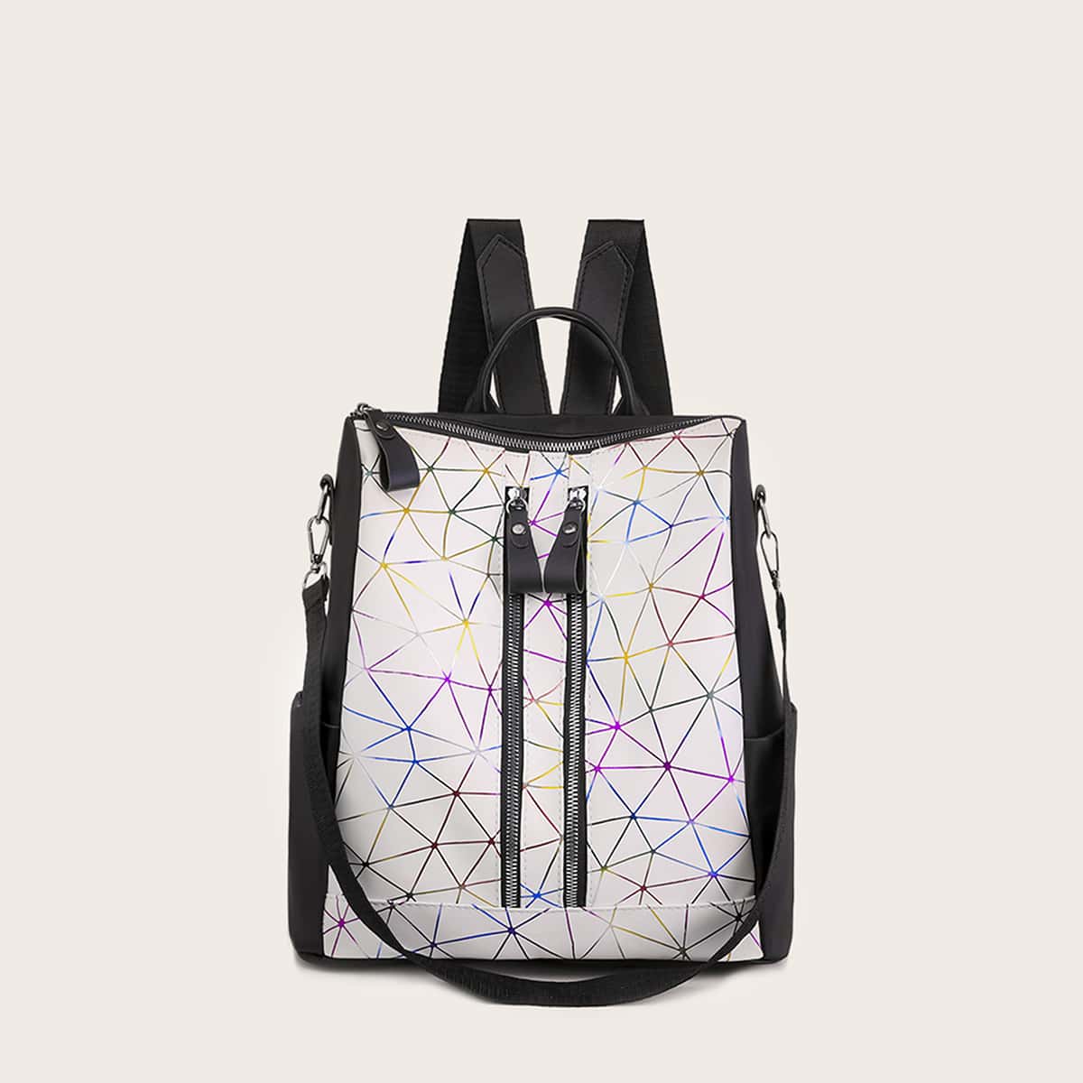 

Geometric Double Zipper Backpack, Multicolor