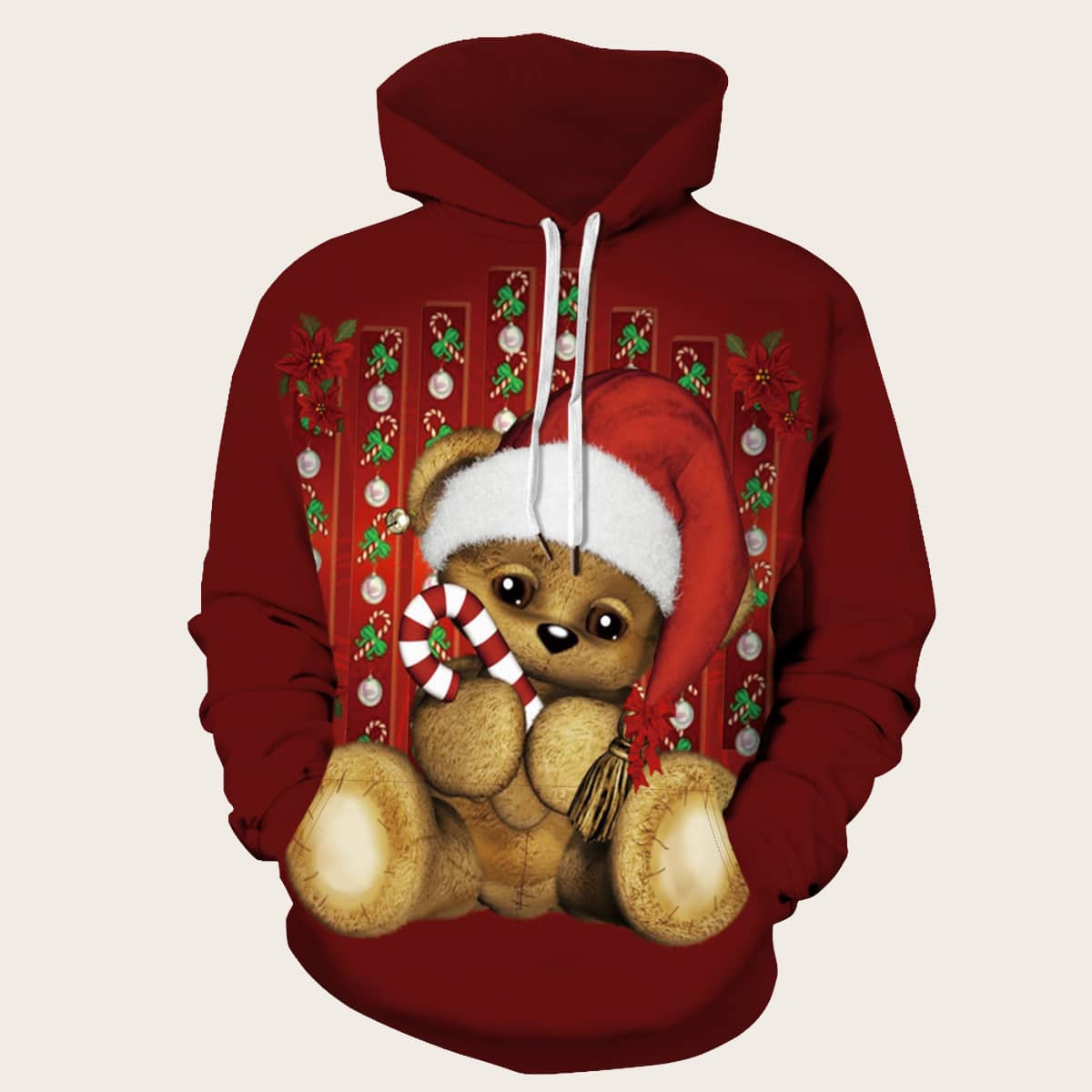 

Guys Christmas Print Kangaroo Pocket Hoodie, Red