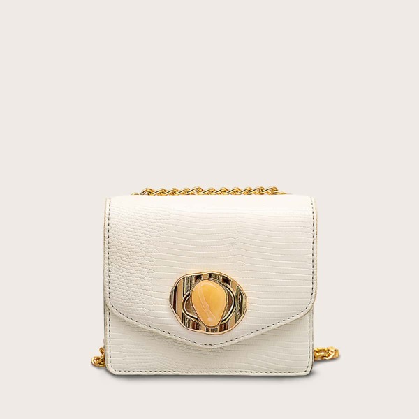 

Mini Twist Lock Flap Chain Crossbody Bag, White