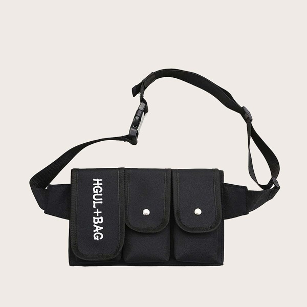 

Men Letter Graphic Fanny Pack, Black