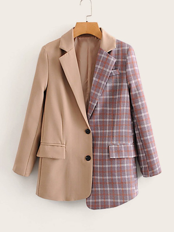 

Button Front Contrast Plaid Blazer, Multicolor