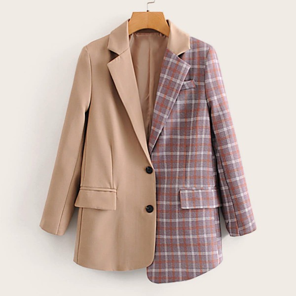 

Button Front Contrast Plaid Blazer, Multicolor
