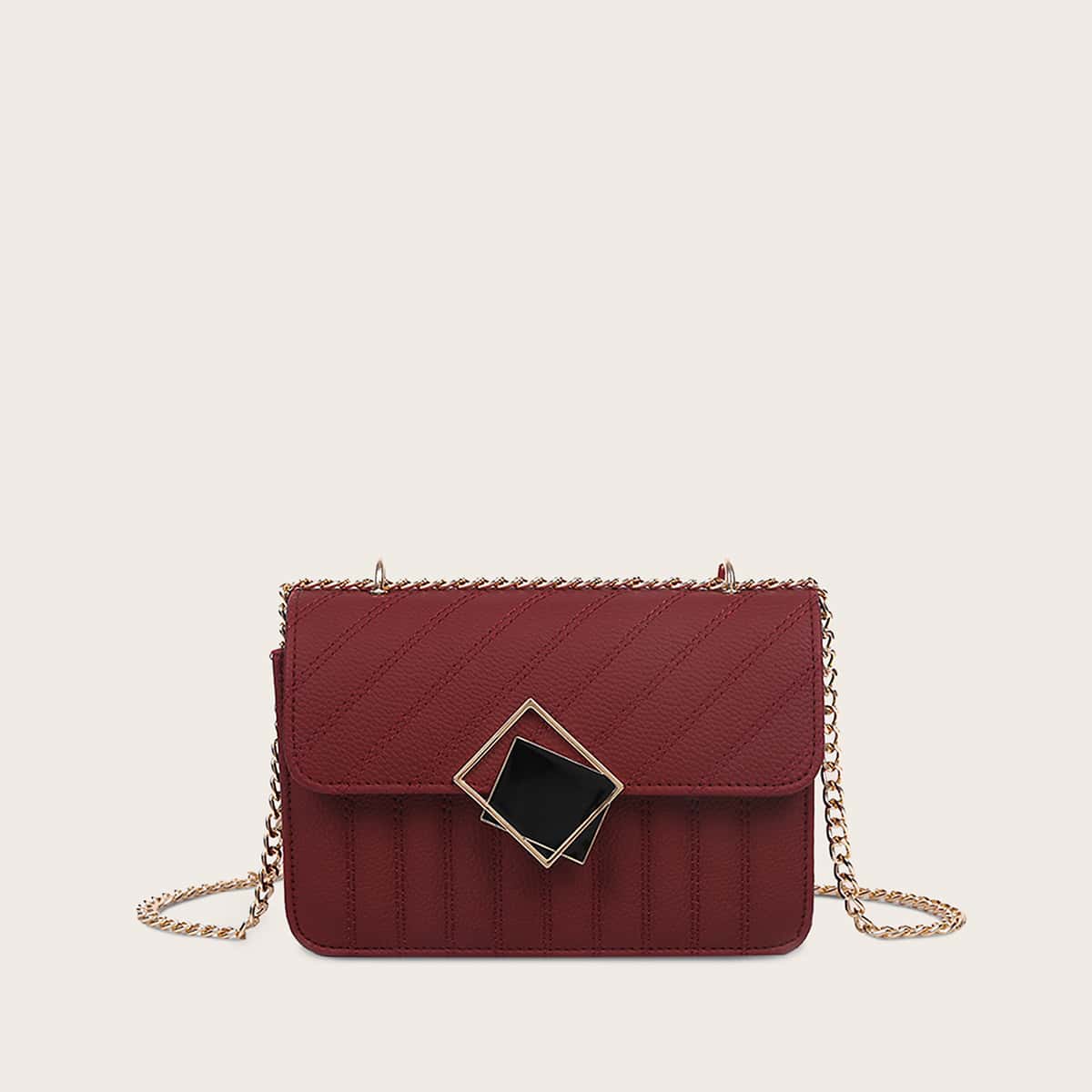 

Metal Decor Flap Chain Crossbody Bag, Burgundy