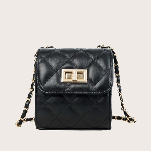 

Girls Twist Lock Quilted Chain Bag, Black