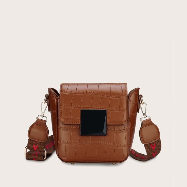 

Croc Embossed Flap Crossbody Bag, Brown