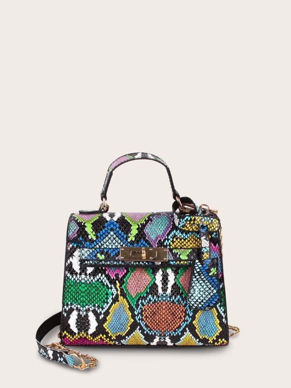 

Сумка-сэтчел с змеиным принтом и поворотным замком, Многоцветный