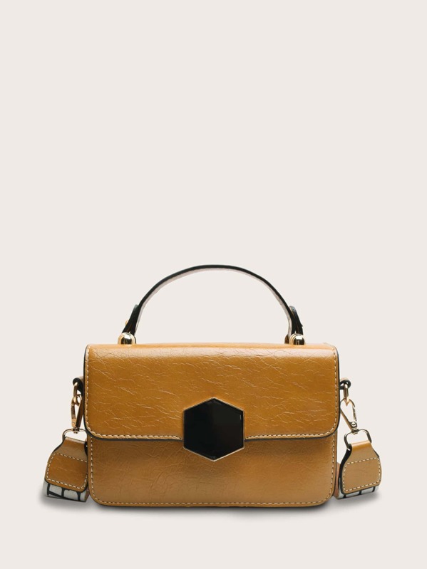 

Metal Decor Flap Satchel Bag, Yellow