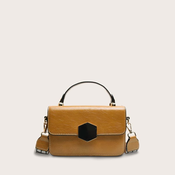 

Metal Decor Flap Satchel Bag, Yellow