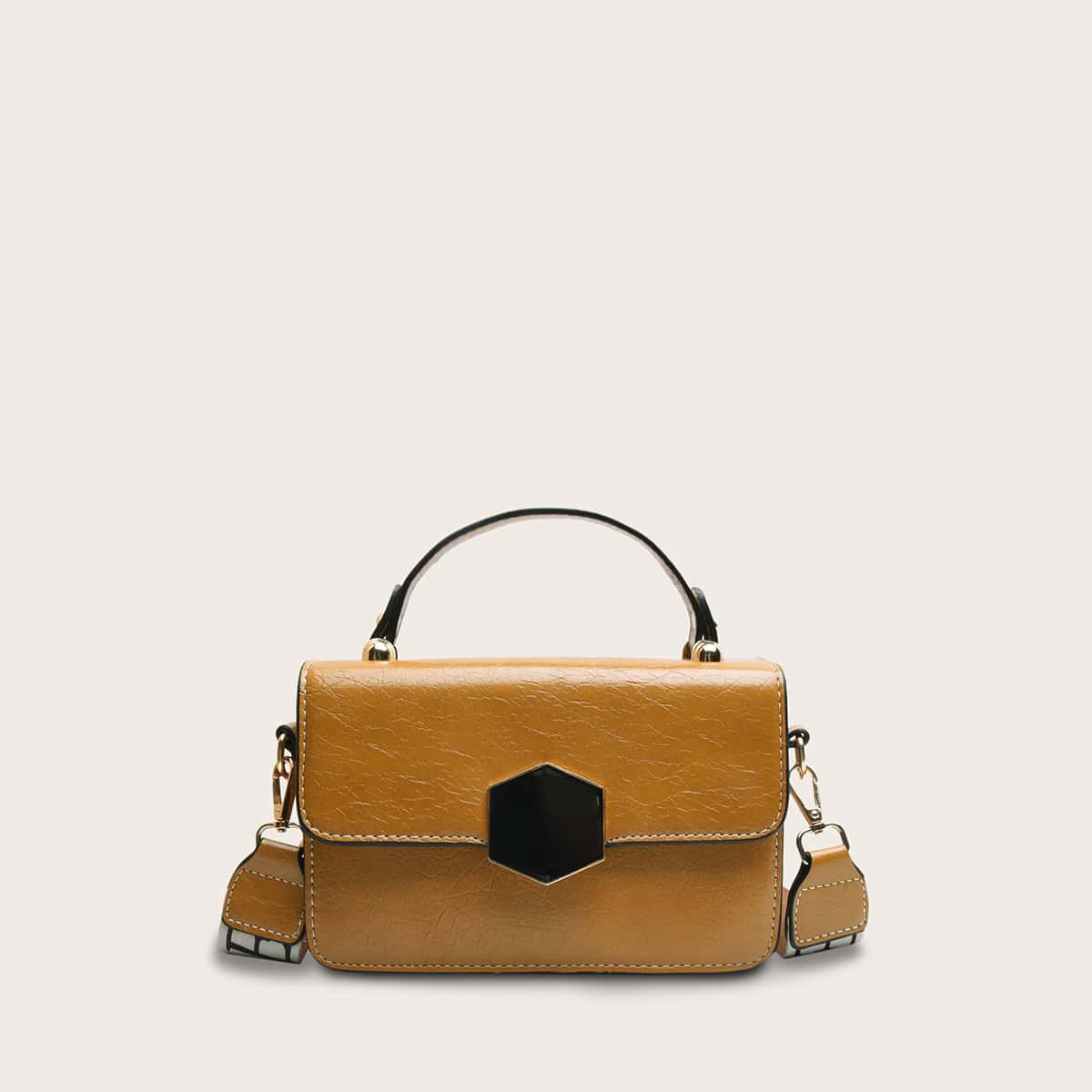Metal Decor Flap Satchel Bag, Yellow