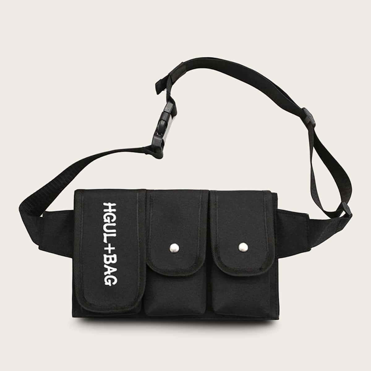 

Letter Graphic Pocket Front Fanny Pack, Black