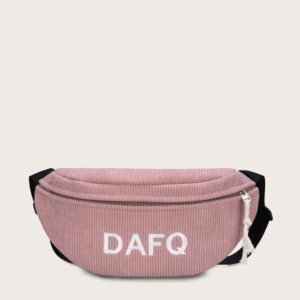 

Embroidered Letter Ribbed Fanny Pack, Pink