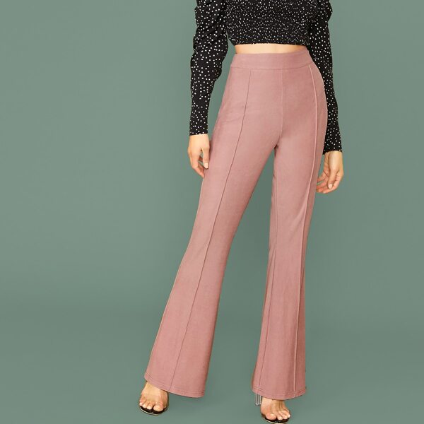 

Seam Front Flared Leg Cord Pants, Pink pastel