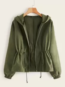 SHEIN Unity Plus Zip Up Drawstring Hooded Coat