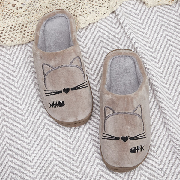

Men Embroidered Detail Fuzzy Slippers, Bronze