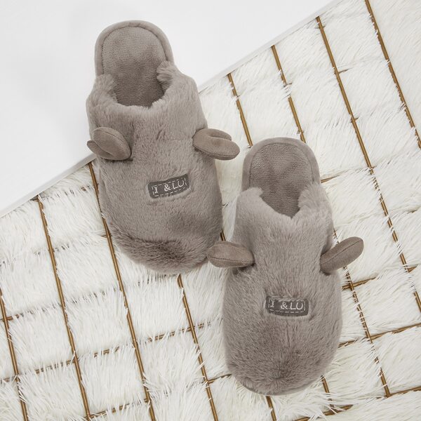 

Men Letter Patch Fluffy Slippers, Brown