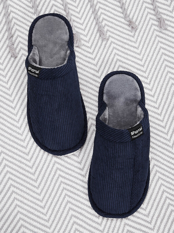 

Men Letter Patch Ribbed Slippers, Navy