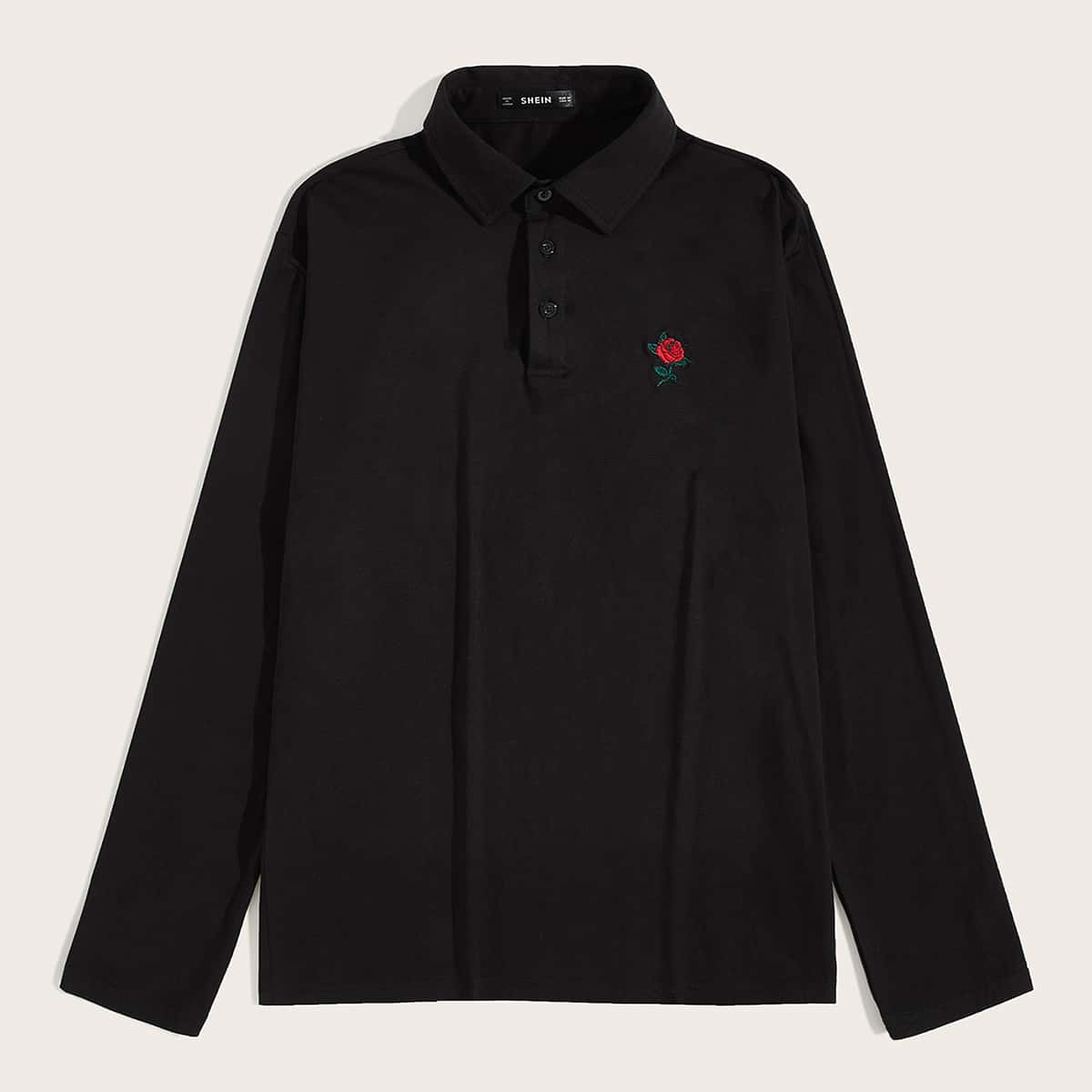 

Guys Floral Embroidery Polo Shirt, Black