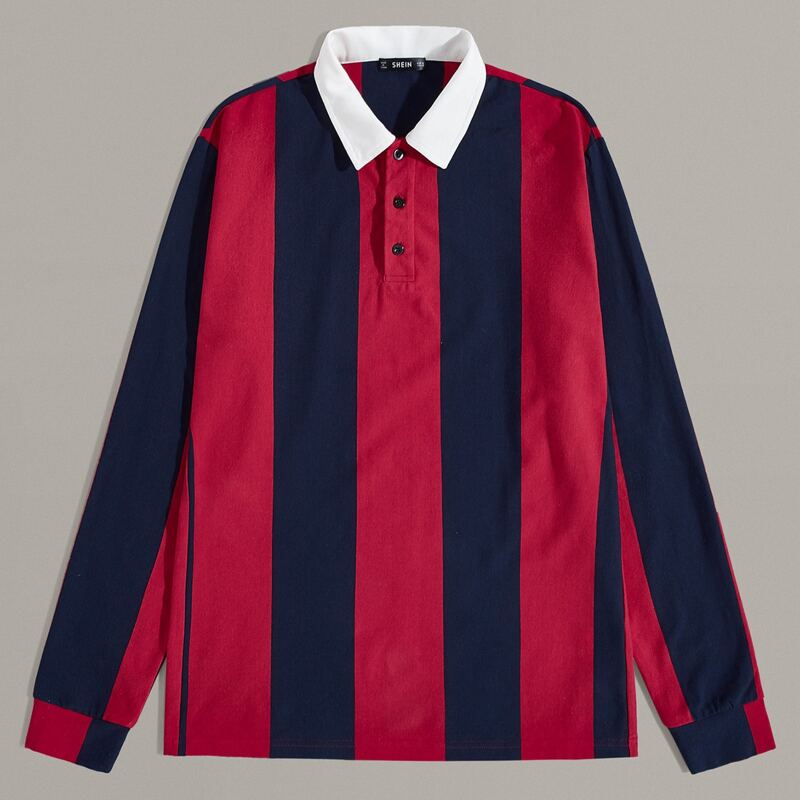 

Guys Contrast Collar Striped Polo Shirt, Multicolor