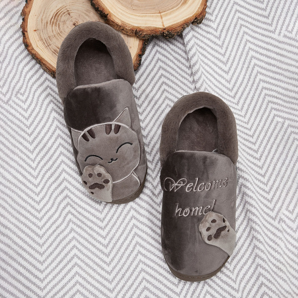 

Men Letter Embroidered Fuzzy Slippers, Coffee