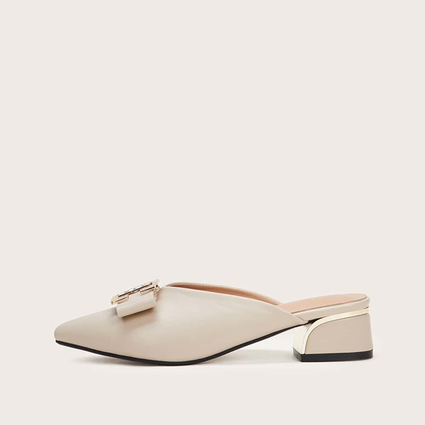 

Point Toe Metal Decor Heeled Mules, Beige