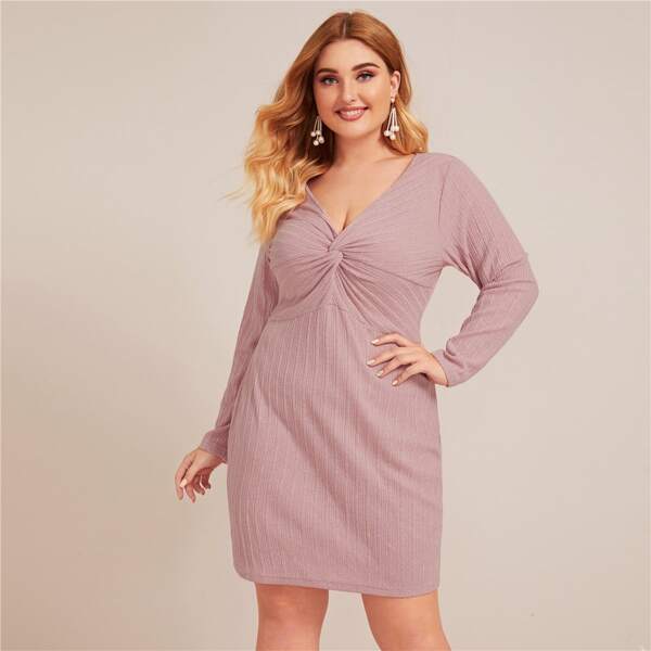 

Plus Twist Front Fitted Sweater Dress, Pink