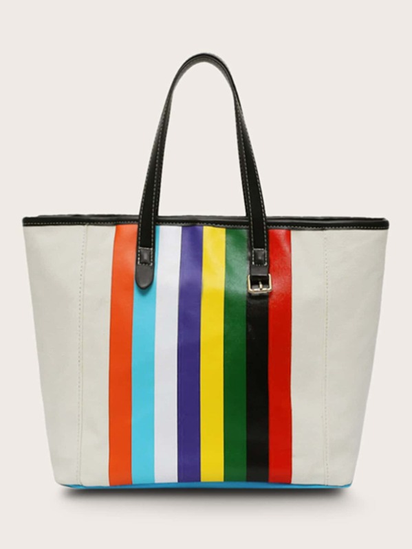 

Striped Colorblock Tote Bag, Multicolor