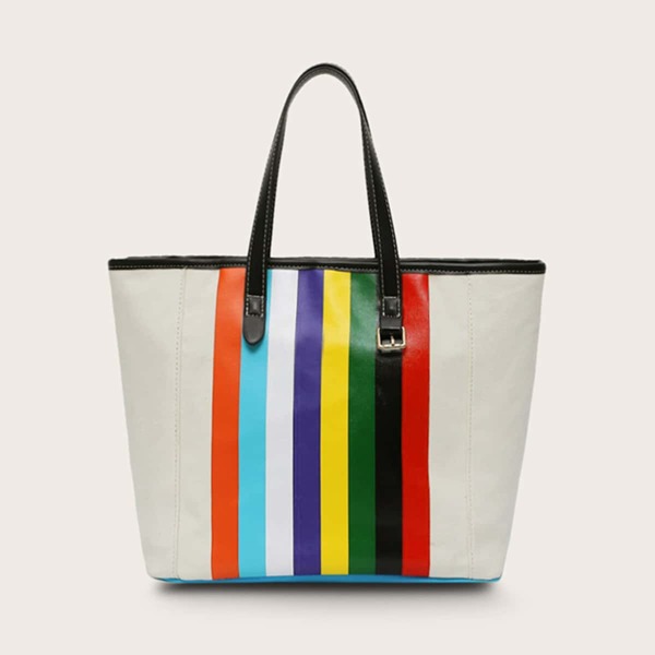 

Striped Colorblock Tote Bag, Multicolor