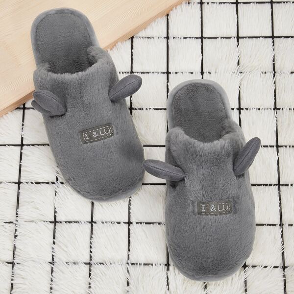

Men Letter Patch Fluffy Slippers, Grey