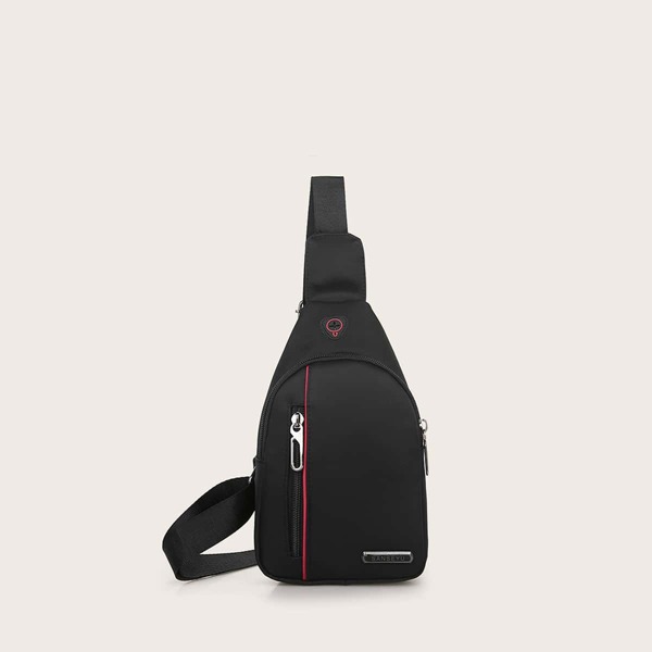 

Men Zip Front Sling Bag, Black