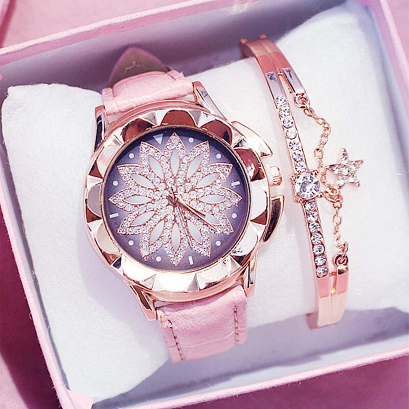 

1pc Rhinestone Floral Dial Watch & 1pc Bracelet